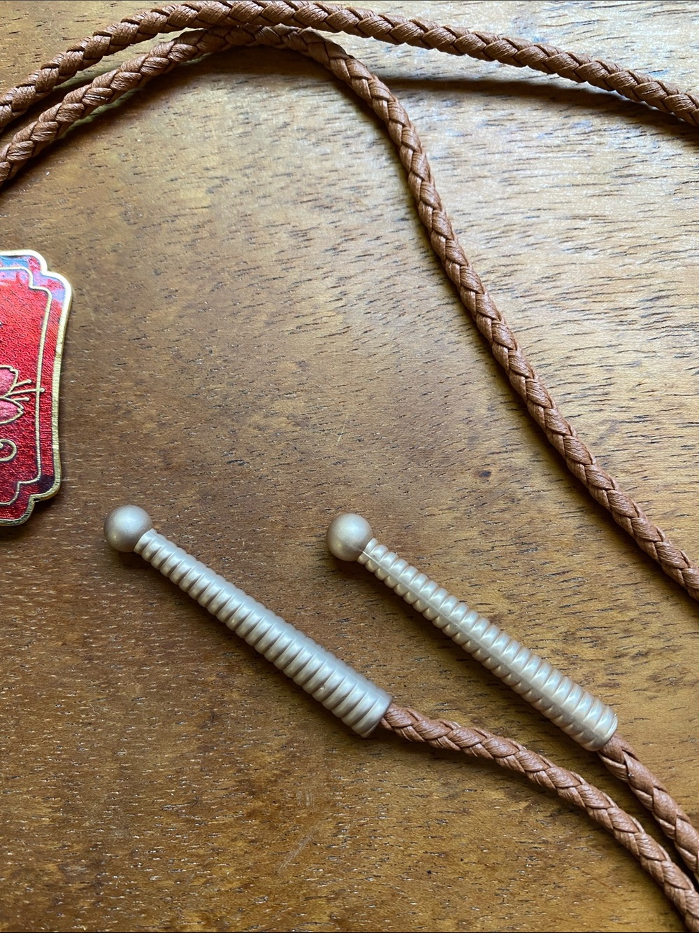 Bolo tie made from vintage cloisonné belt buckle featuring a pheasant. - Picture 3 of 5